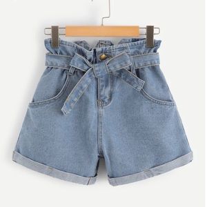 Belted Rolled Hem Denim Shorts